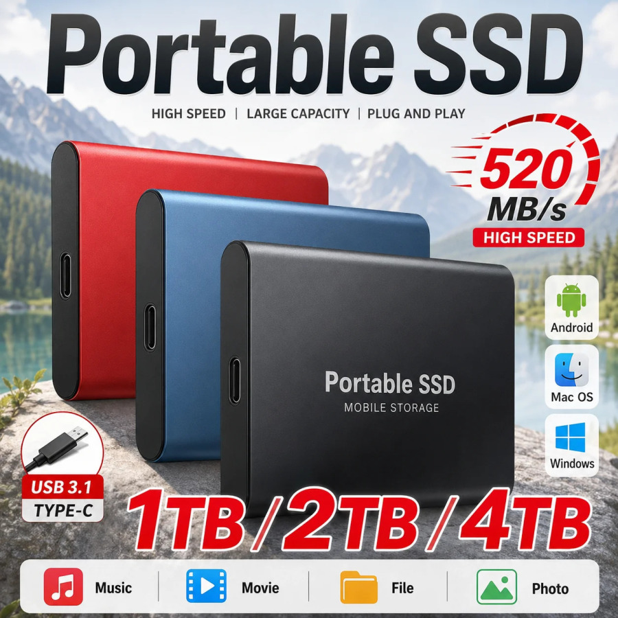 Внешний жесткий диск 2 ТБ USB 3.0, высокоскоростной портативный твердотельный накопитель для хранения данных для ноутбуков, настольных ПК и офисного использования