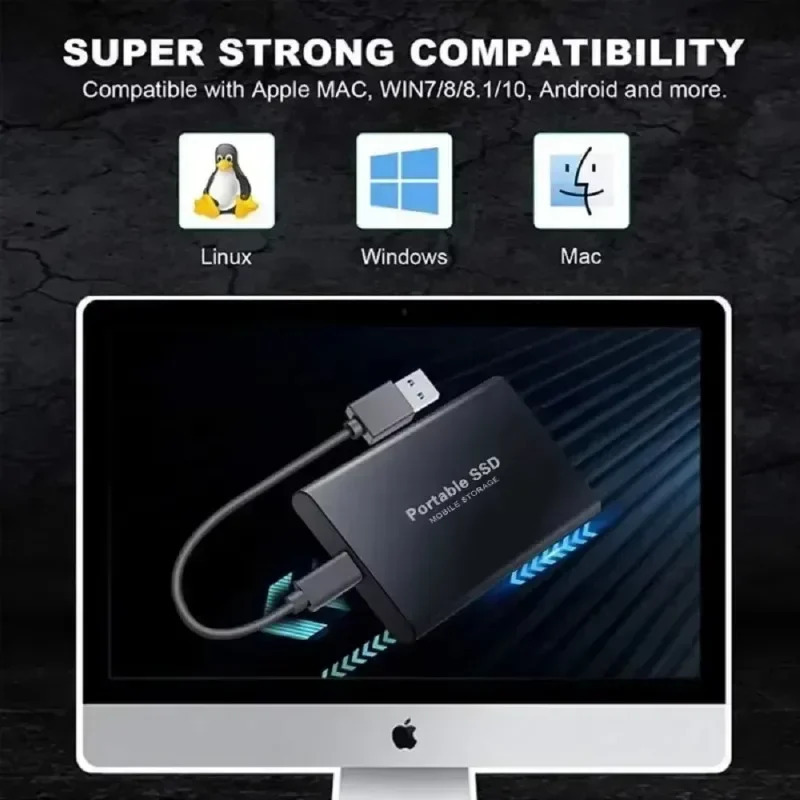 【Brand+】Новый внешний SSD 2026 года, 1 ТБ/2 ТБ/4 ТБ, прочный портативный накопитель, высокоскоростной оригинальный твердотельный диск для ПК/ноутбука/телефона/Mac
