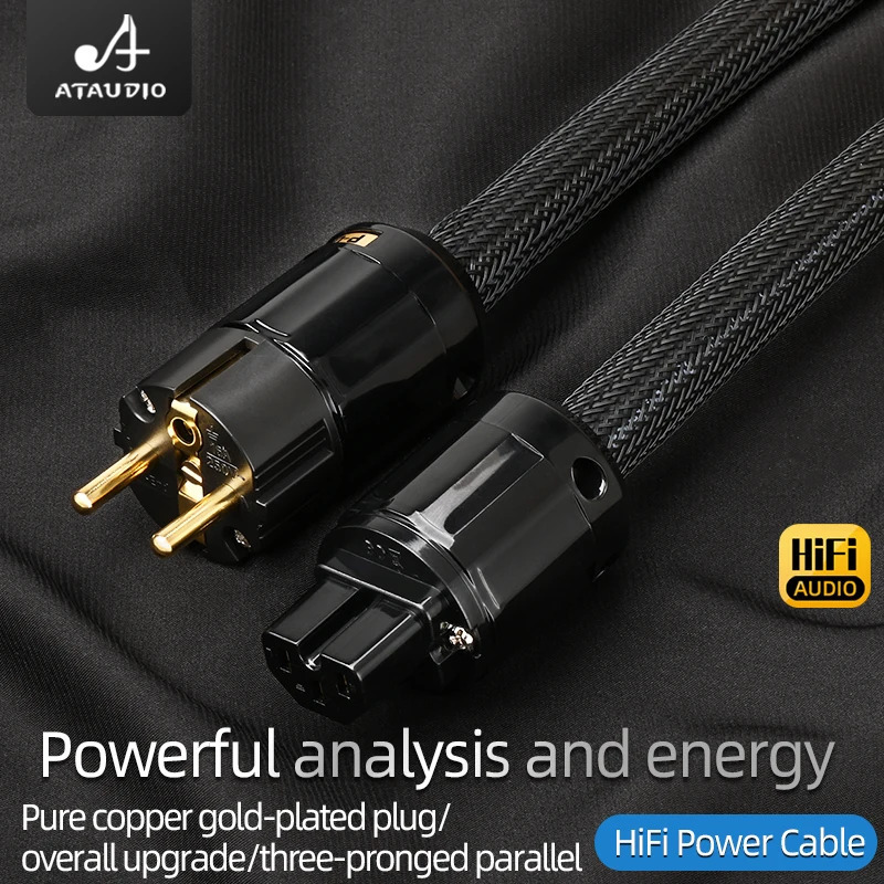 ATAUDIO HiFi EU audio quvvat kabeli Yuqori sifatli 6N OFC Ikkita himoyalangan oltin qoplamali vilka Karnay kuchaytirgichi uchun AC quvvat kabeli