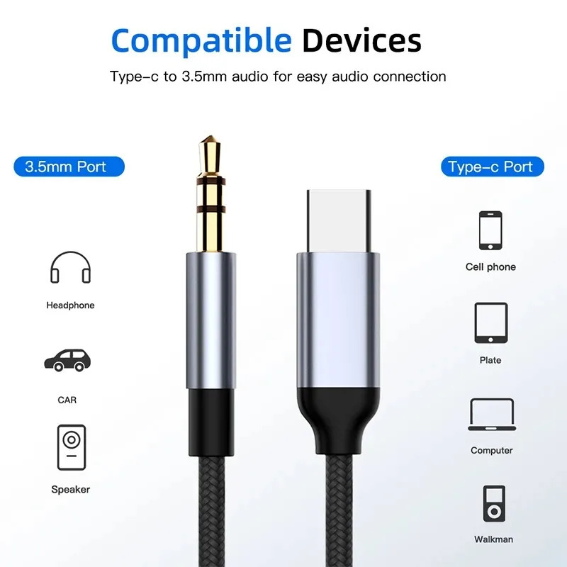 Аудиокабель AUX Type-C USB C на 3,5 мм Jack, адаптер для автомобильных колонок и наушников, конвертер Type-C для Samsung, Xiaomi, Huawei