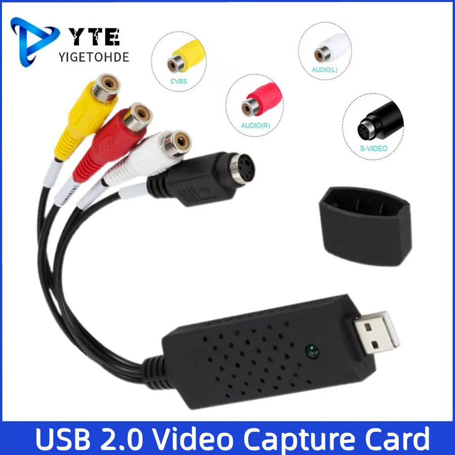 USB 2.0 RCA kompozit S-video audio video yozib olish kartasi DVD VCR Win 7/8/10 kompyuter noutbuki USB audio video adapteri yuqori sifatli