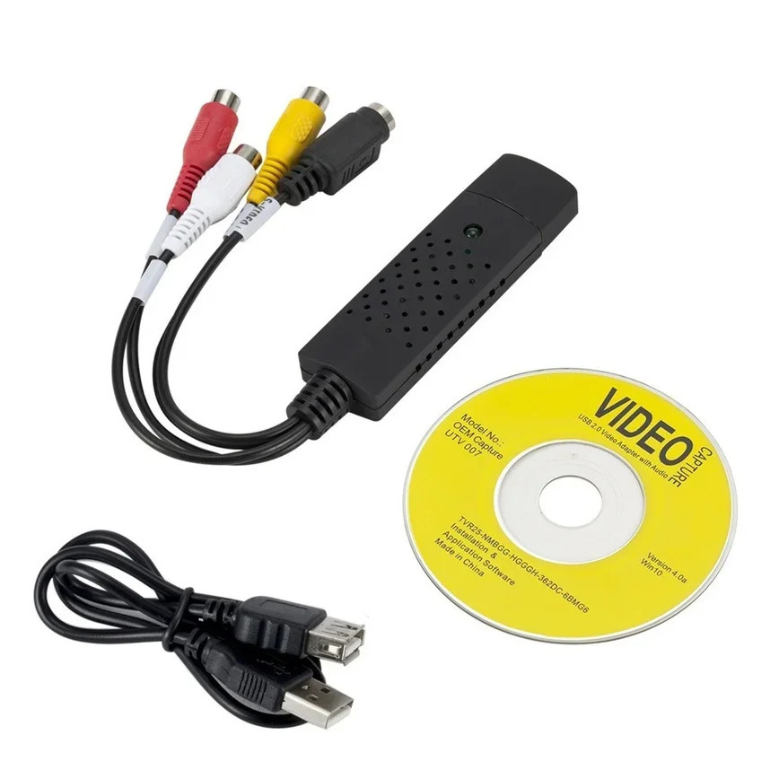 USB 2.0 RCA kompozit S-video audio video yozib olish kartasi DVD VCR Win 7/8/10 kompyuter noutbuki USB audio video adapteri yuqori sifatli
