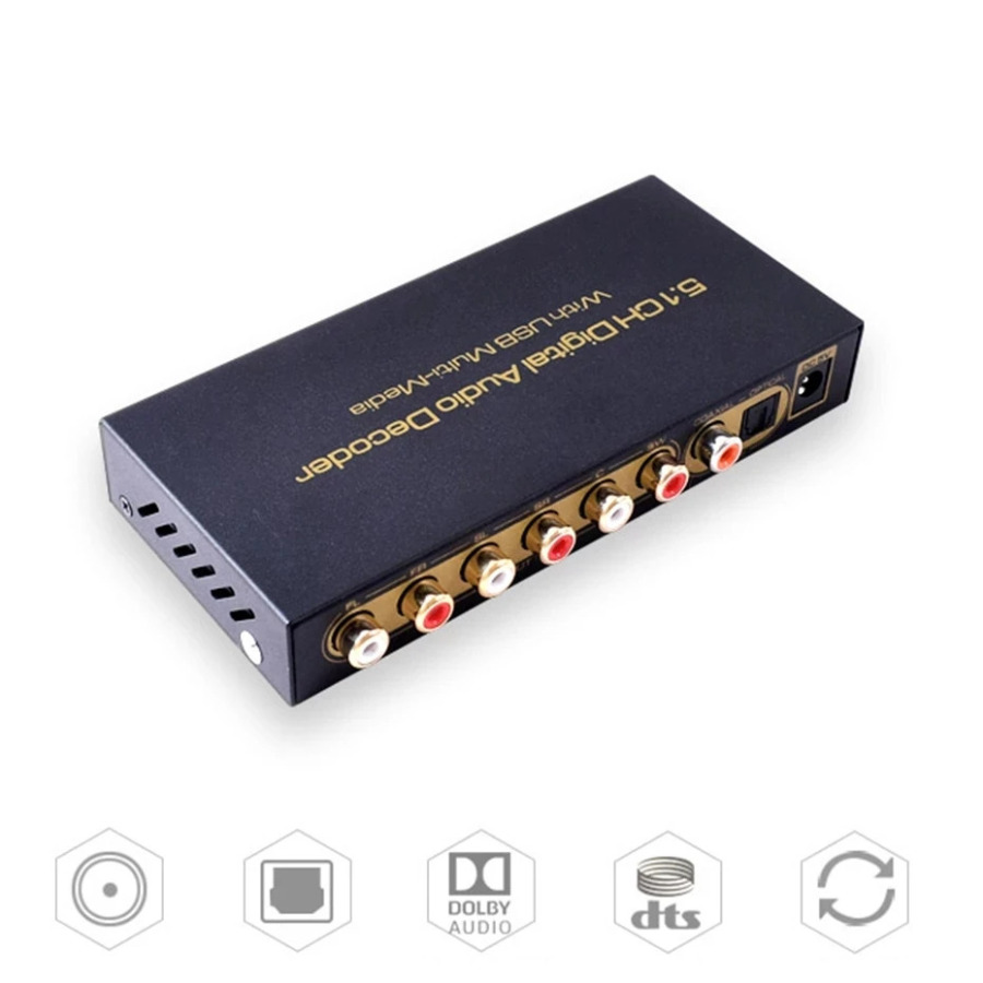 Цифровой аудиоконвертер 5.1, цифро-аналоговый декодер, USB-мультимедийный плеер, коаксиальный аудиоприемник SPDIF с поддержкой AC3, DTS, LPCM