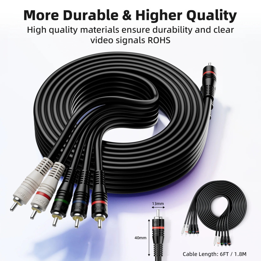 Компонентный видео/аудио кабель 5-RCA со аудио-шнуром RGB Ypbpr до 1080I, 6 футов, 1,8 м для DVD STB TV Box HDTV