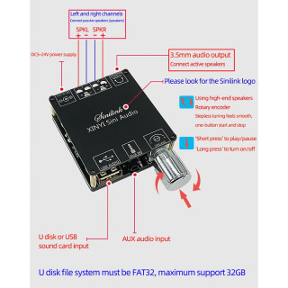 Аудио колонки DIY Bluetooth 5,0 высокомощный цифровой усилитель стерео плата усилитель аудио AUX 3,5 мм USB звуковая карта