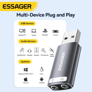 Essager внешняя звуковая карта USB для разъема для наушников с микрофоном 3,5 мм, стереогарнитура, аудио адаптер для микрофона, интерфейс динамика для ноутбука