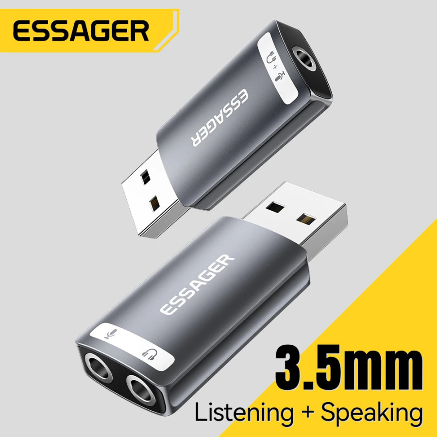 Essager внешняя звуковая карта USB для разъема для наушников с микрофоном 3,5 мм, стереогарнитура, аудио адаптер для микрофона, интерфейс динамика для ноутбука