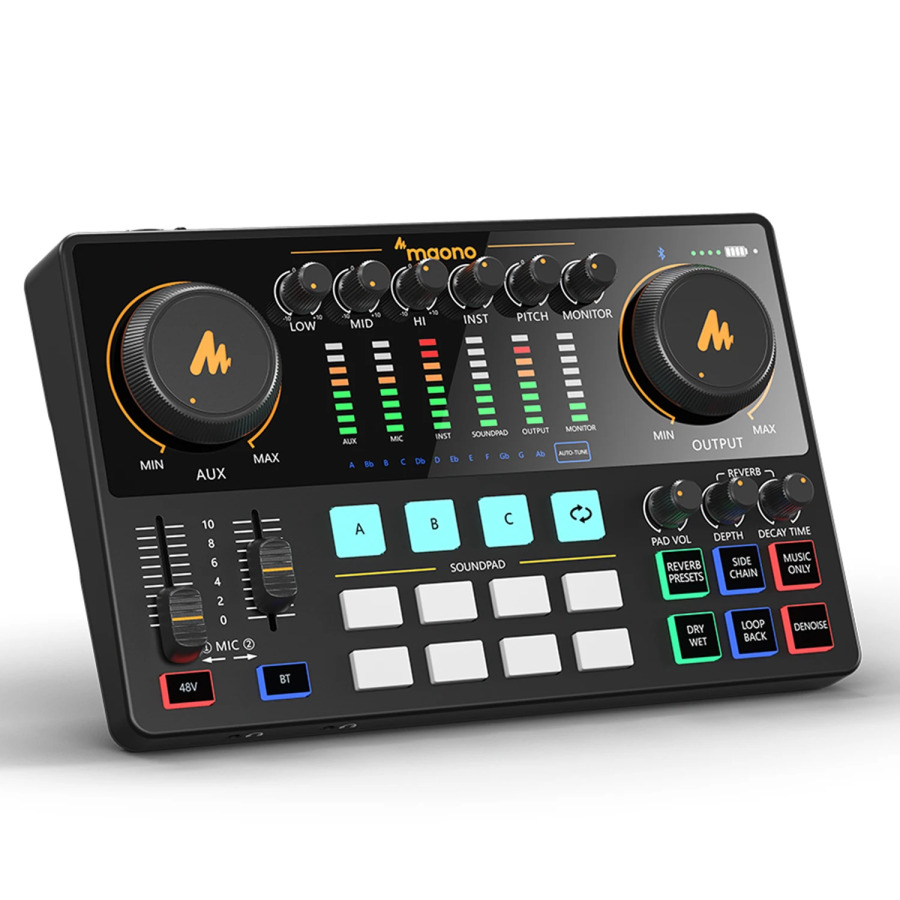 Звуковая карта Maonocaster AME2, аудиоинтерфейс Maonocaster, оборудование для подкастов, студийный универсальный микшер для прямой трансляции, гитары, ПК