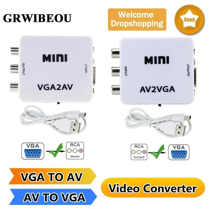 VGA dan AV ga video konvertori AV dan VGA ga konvertor 3,5 mm audio chiqishi bilan RCA dan VGA ga kompyuter TV HD Kompyuter TV VGA2AV