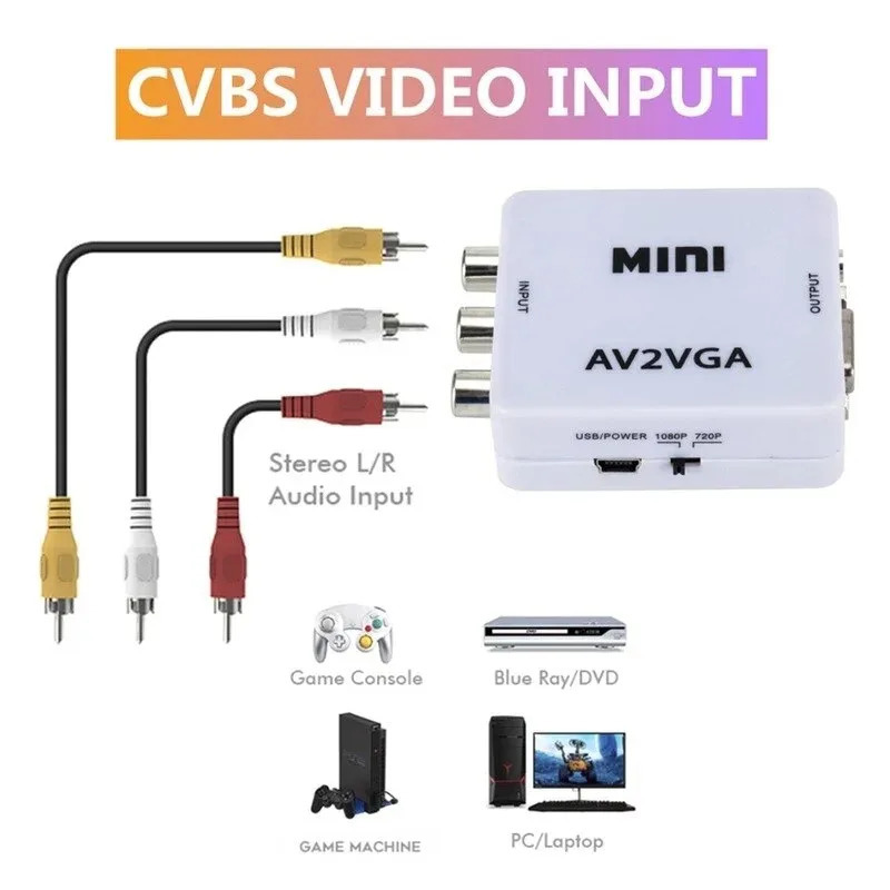 VGA dan AV ga video konvertori AV dan VGA ga konvertor 3,5 mm audio chiqishi bilan RCA dan VGA ga kompyuter TV HD Kompyuter TV VGA2AV