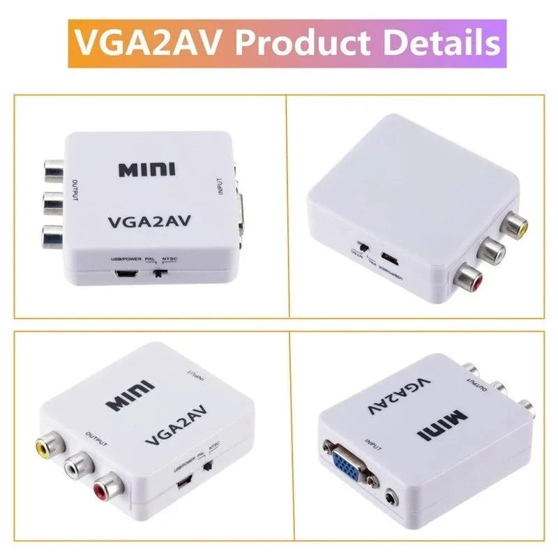 VGA dan AV ga video konvertori AV dan VGA ga konvertor 3,5 mm audio chiqishi bilan RCA dan VGA ga kompyuter TV HD Kompyuter TV VGA2AV