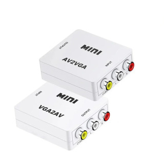 1080P Mini AV RCA CVBS-dan VGA-ga video konvertordan 3,5 mm audio qoʻllab-quvvatlovchi PAL NTS video adapterli televizor pristavkasi kompyuter monitori