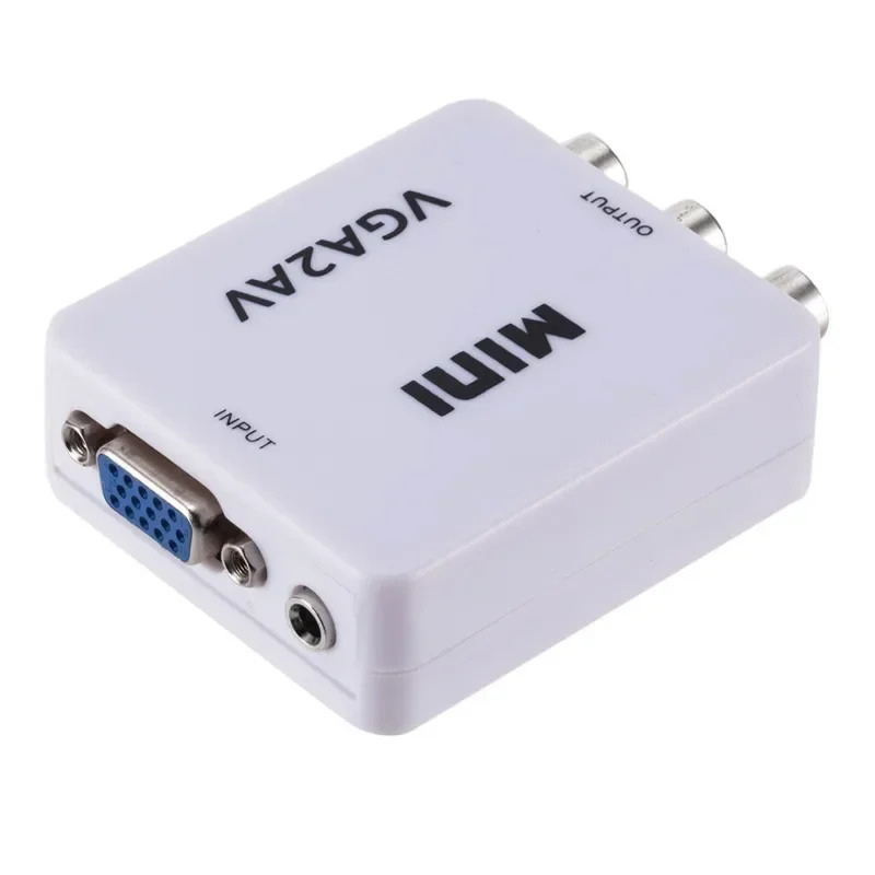 1080P Mini AV RCA CVBS-dan VGA-ga video konvertordan 3,5 mm audio qoʻllab-quvvatlovchi PAL NTS video adapterli televizor pristavkasi kompyuter monitori
