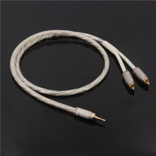AUDIOMECA 3.5 AUX dan 2 gacha RCA kabeli Kumush qoplangan oʻtkazgichli isitma audio kabeli