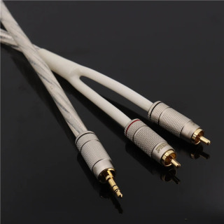 AUDIOMECA 3.5 AUX dan 2 gacha RCA kabeli Kumush qoplangan oʻtkazgichli isitma audio kabeli