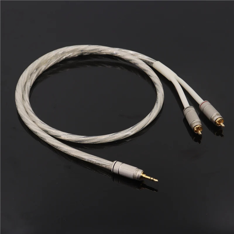 AUDIOMECA 3.5 AUX dan 2 gacha RCA kabeli Kumush qoplangan oʻtkazgichli isitma audio kabeli