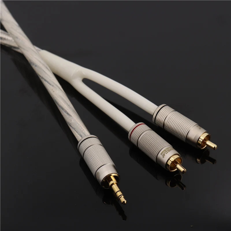 AUDIOMECA 3.5 AUX dan 2 gacha RCA kabeli Kumush qoplangan oʻtkazgichli isitma audio kabeli