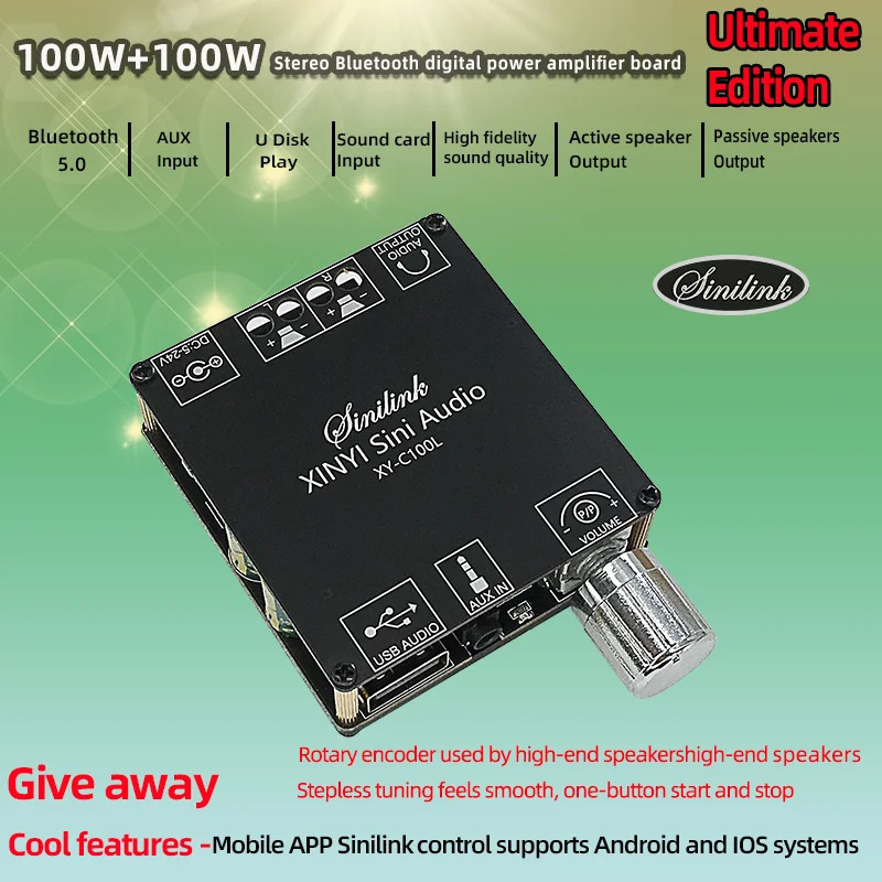 Bluetooth 5.0 Mini Cool Audio Raqamli quvvat kuchaytirgich platasi 20W*2 50W*2 100W*2 Stereo simsiz kuchaytirgich moduli AUX kiritish