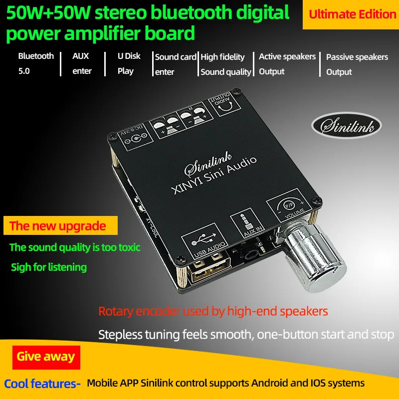 Bluetooth 5.0 Mini Cool Audio Raqamli quvvat kuchaytirgich platasi 20W*2 50W*2 100W*2 Stereo simsiz kuchaytirgich moduli AUX kiritish