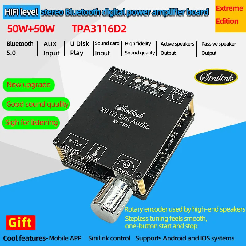 Bluetooth 5.0 Mini Cool Audio Raqamli quvvat kuchaytirgich platasi 20W*2 50W*2 100W*2 Stereo simsiz kuchaytirgich moduli AUX kiritish