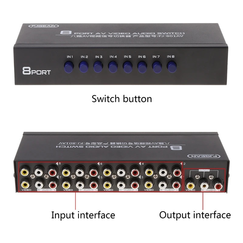 8 Way AV Switch RCA Switch 8 in 1 Composite Video Selector Unit L DVD uchun