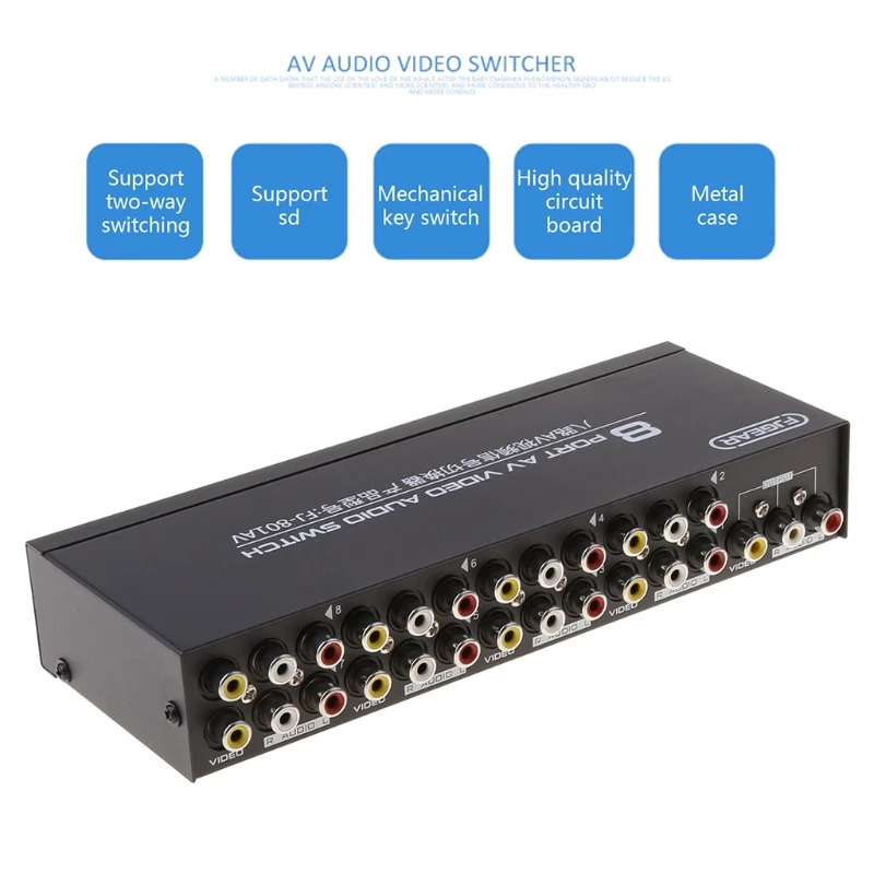 8 Way AV Switch RCA Switch 8 in 1 Composite Video Selector Unit L DVD uchun