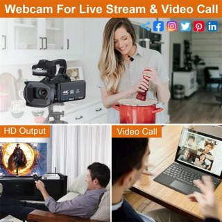 Fotosurat va video uchun 4K HD videokameralar, 64 MP, Wi-Fi, jonli efir uchun veb-kamera, YouTube vlogging uchun 18x raqamli zoomli videokamera