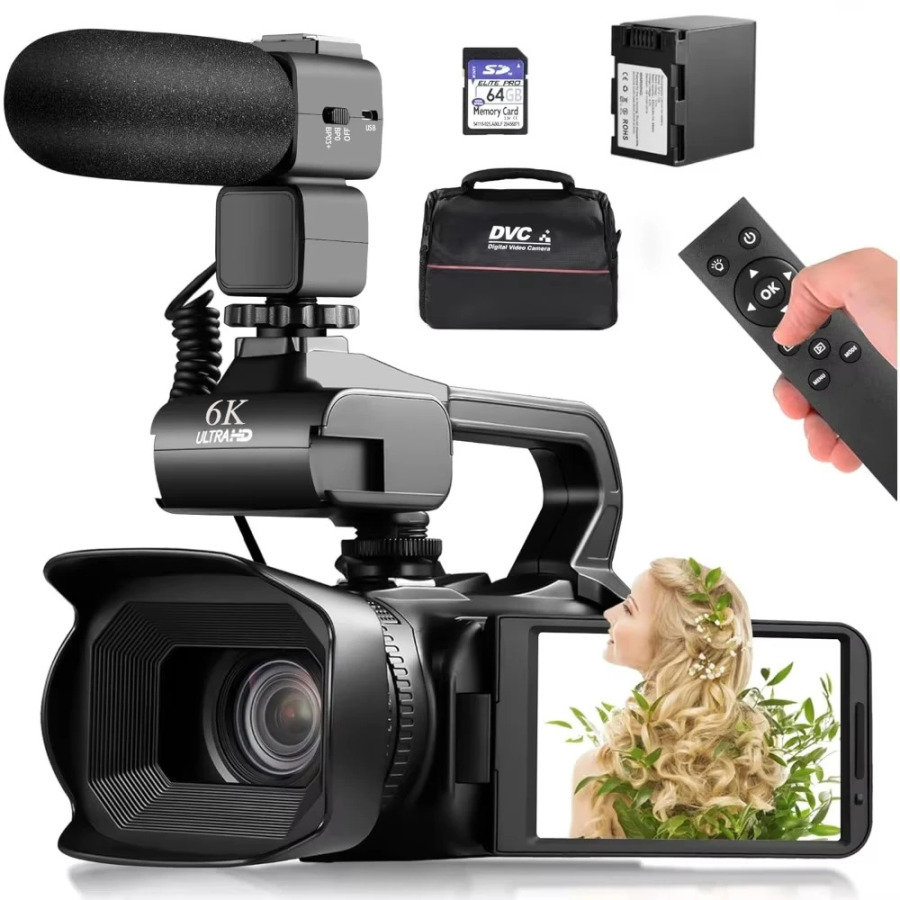 Fotosurat va video uchun 4K HD videokameralar, 64 MP, Wi-Fi, jonli efir uchun veb-kamera, YouTube vlogging uchun 18x raqamli zoomli videokamera