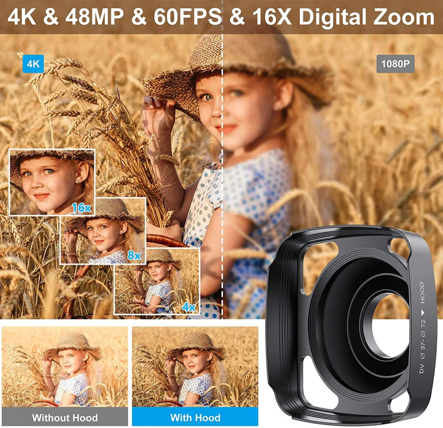 48 megapikselli 4K videokamera 16x zoom 3.0 dyuymli videokamera Vlog yozish uchun mikrofonli sensorli ekranli IQ tungi koʻrish kamerasi Vlogging uchun WiFi veb-kameralari