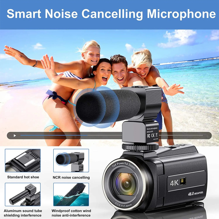 48 megapikselli 4K videokamera 16x zoom 3.0 dyuymli videokamera Vlog yozish uchun mikrofonli sensorli ekranli IQ tungi koʻrish kamerasi Vlogging uchun WiFi veb-kameralari