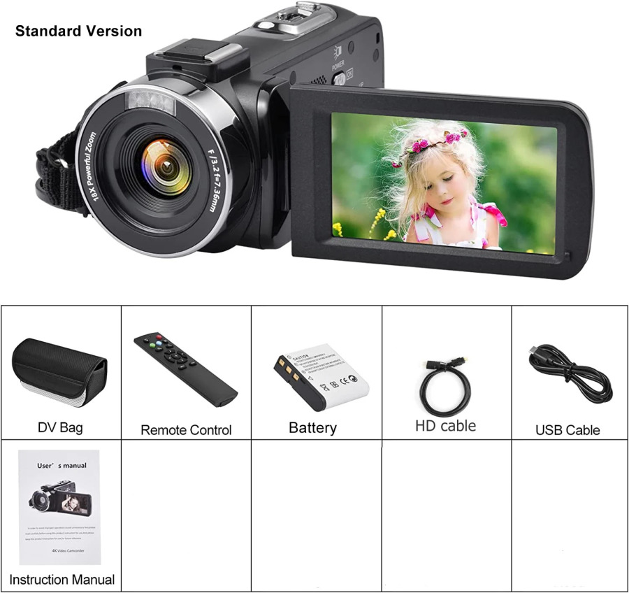 Raqamli video vlogging kamerasi 8K 64MP 18x kattalashtirish, 3 dyuymli sensorli ekranli WIFI, IR tungi koʻrish bilan sekin harakatda yozib olish