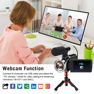 Mikrofonli 4K videokamera Youtube portativ 48MP raqamli magnitafon jonli efir uchun 18x kattalashtirishga ega infraqizil vlogging videokamera