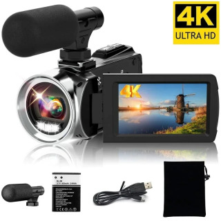 Видеокамера 4K с микрофоном, инфракрасная видеокамера для видеоблогов с 18-кратным зумом для Youtube, портативный цифровой рекордер 48 МП, прямая трансляция БЕЛЫЙ Пакет4