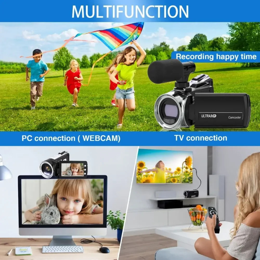 Mikrofonli 4K videokamera Youtube portativ 48MP raqamli magnitafon jonli efir uchun 18x kattalashtirishga ega infraqizil vlogging videokamera