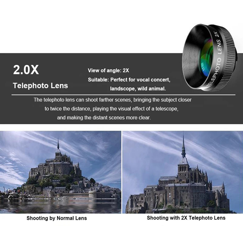 2X telefoto portret linzasi Professional HD fotokamera iPhone Samsung smartfoni uchun telefoto linzasi Video suratga olish