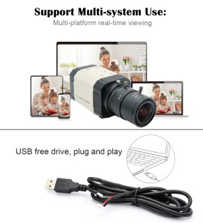 IMX335 CMOS sensorli Full HD 4MP/5MP sanoat USB kamera, 2.8-12mm/5-50mm oʻzgaruvchan miqyosli linza, 30 kadr/soniyali kompyuter uchun yuqori tezlikdagi USB2.0 video kamera