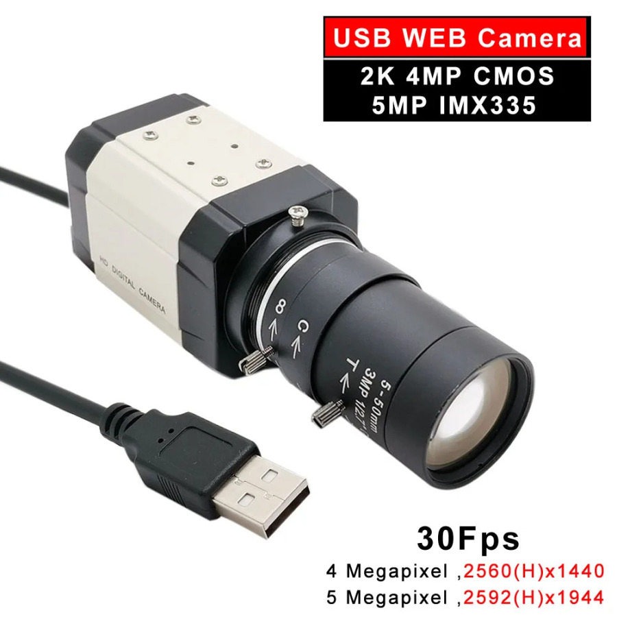 IMX335 CMOS sensorli Full HD 4MP/5MP sanoat USB kamera, 2.8-12mm/5-50mm oʻzgaruvchan miqyosli linza, 30 kadr/soniyali kompyuter uchun yuqori tezlikdagi USB2.0 video kamera