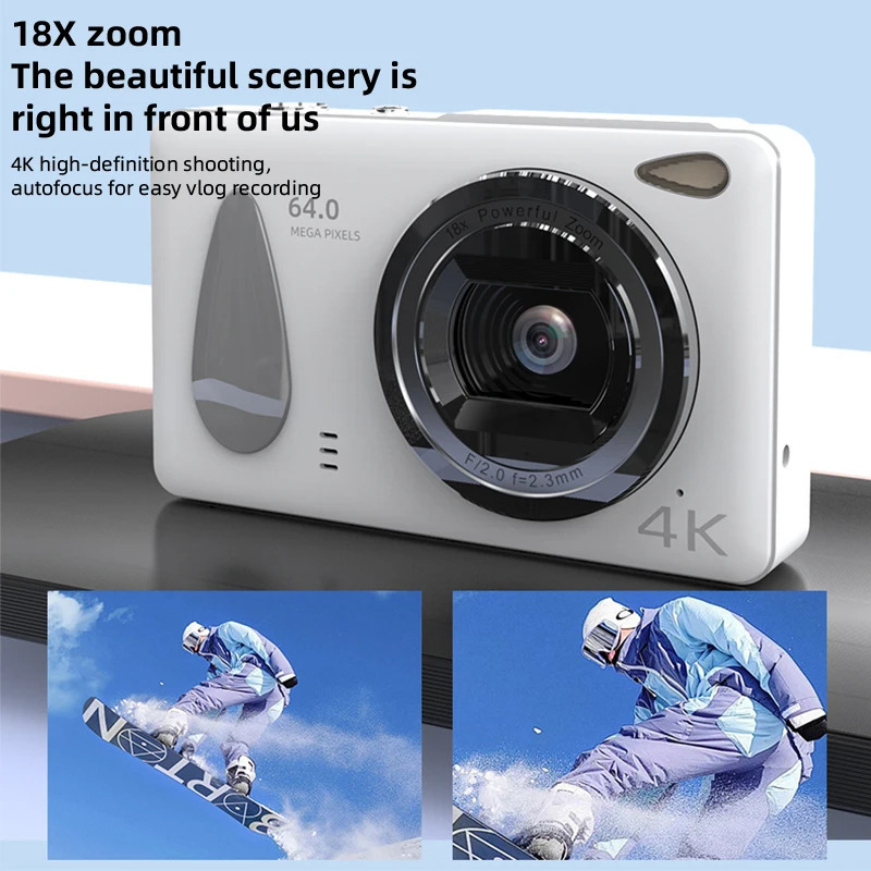 Цифровая камера UHD 4K, 2,4-дюймовый IPS-экран, 18-кратный зум, видео, 64 МП, компактная оптическая видеокамера для фотографий на YouTube, видеоблогов