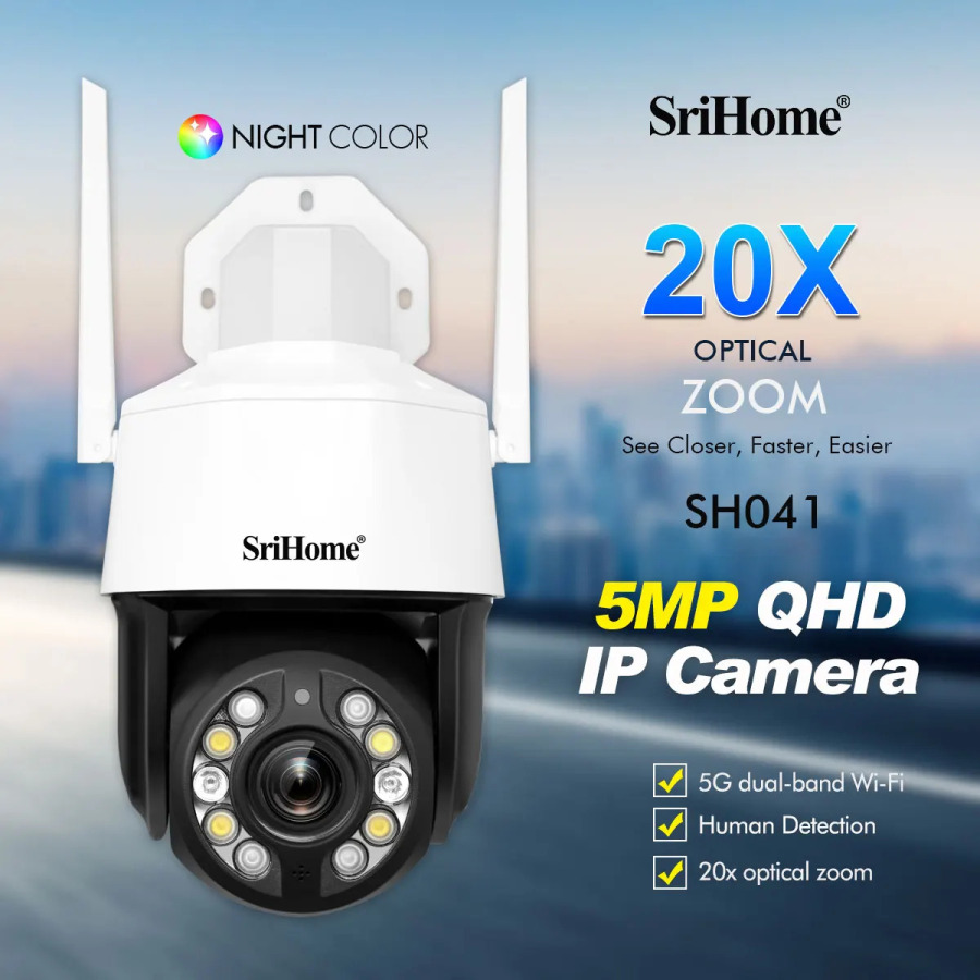 Sricam 5.0MP 20X optik zoom standart WiFi IP kamerasi tashqi IP66 suv oʻtkazmaydigan Onvif xavfsizlikni himoya qilish CCTV kuzatuv tizimi