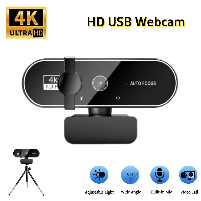 Avtofokusli va mikrofonli 4K veb-kamera, Full HD 1080P, kompyuter va noutbuk uchun