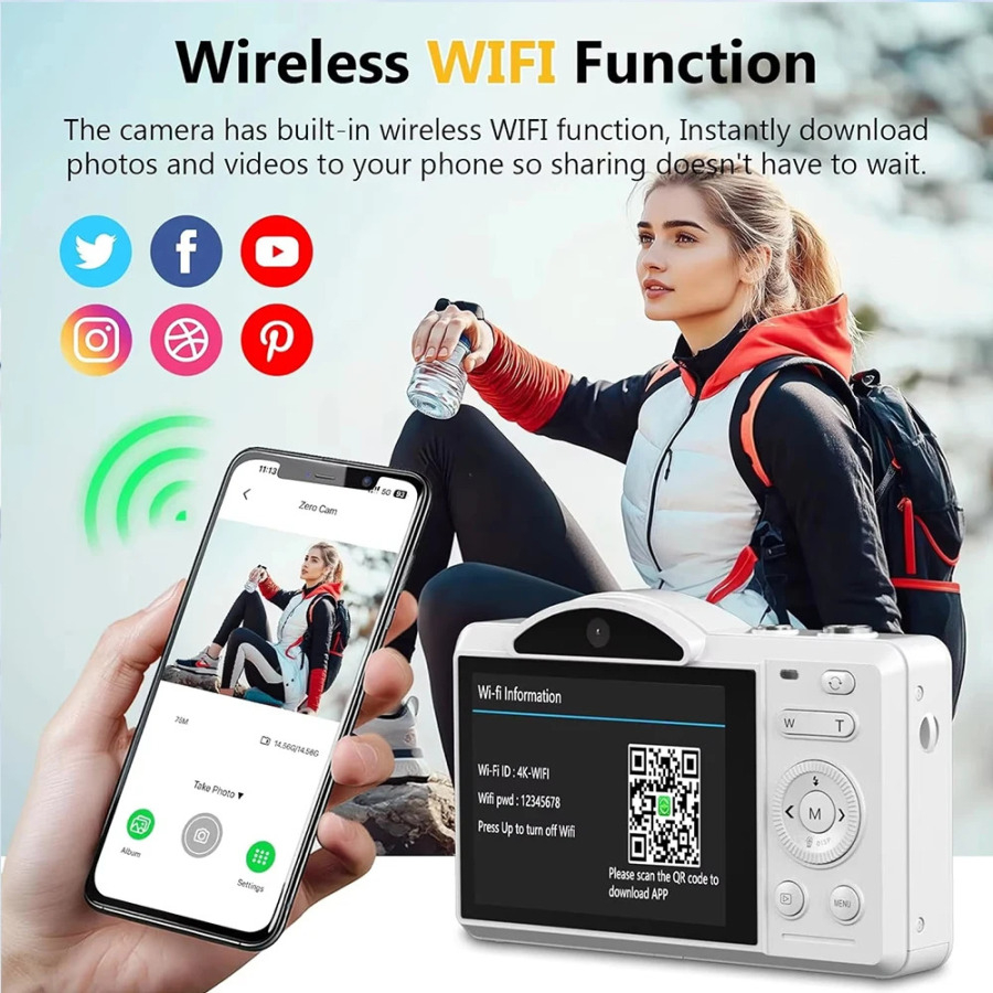 Sayohat va Vlogging uchun portativ suratga olish uchun 18x raqamli kattalashtirishga ega Vintage DVR WiFi veb-kamerasi bilan 5K 75MP raqamli kamera