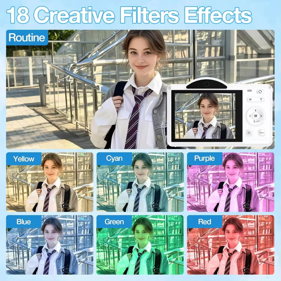 Sayohat va Vlogging uchun portativ suratga olish uchun 18x raqamli kattalashtirishga ega Vintage DVR WiFi veb-kamerasi bilan 5K 75MP raqamli kamera