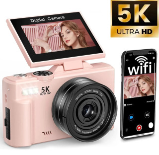 5K 75 megapikselli raqamli kamera, oʻrnatilgan fleshli 180°° sayyohlik kamerasi, teskari ekranli, 18x raqamli kattalashtirish, fotosuratlar va videolar uchun Vlog yozuvchisi