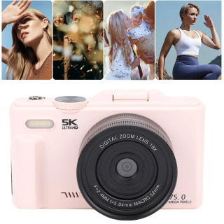 5K 75 megapikselli raqamli kamera, oʻrnatilgan fleshli 180°° sayyohlik kamerasi, teskari ekranli, 18x raqamli kattalashtirish, fotosuratlar va videolar uchun Vlog yozuvchisi