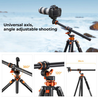 Штатив K&F CONCEPT 90 дюймов/2,3 м из алюминиевого сплава с реверсивной поперечной центральной колонной, модель T254A7+BH-28L, монопод для путешествий