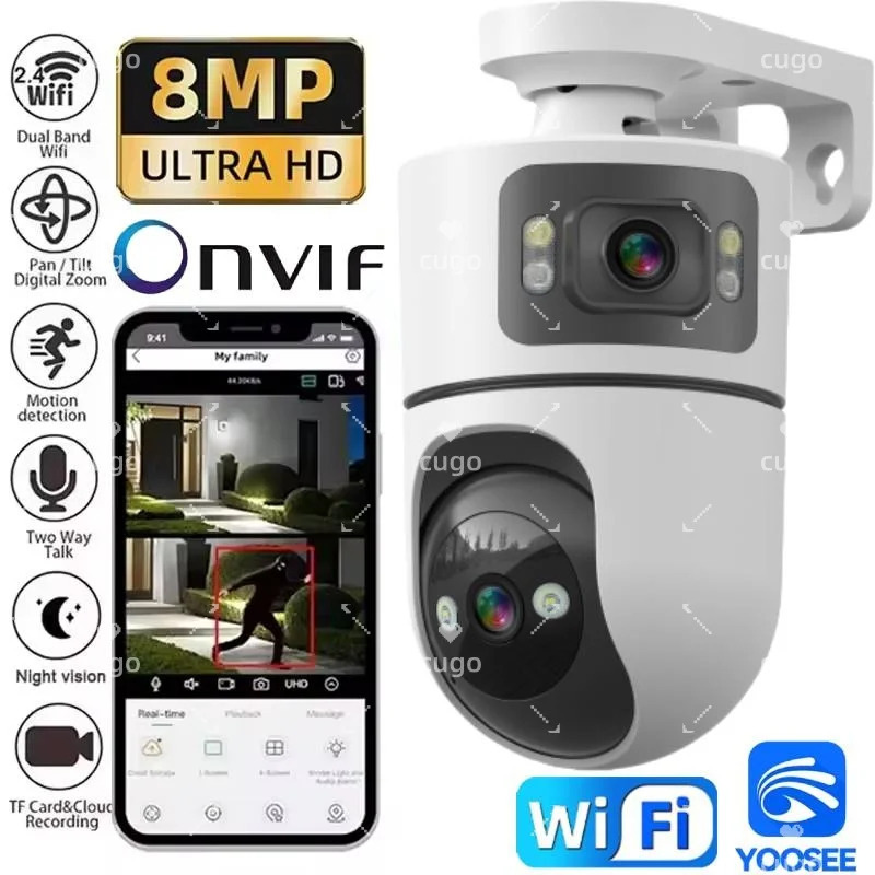 8-мегапиксельная Wi-Fi IP-камера с двумя объективами и регулируемым кронштейном, беспроводные камеры видеонаблюдения Onvif, 10-кратный зум, радионяня YOOSEE