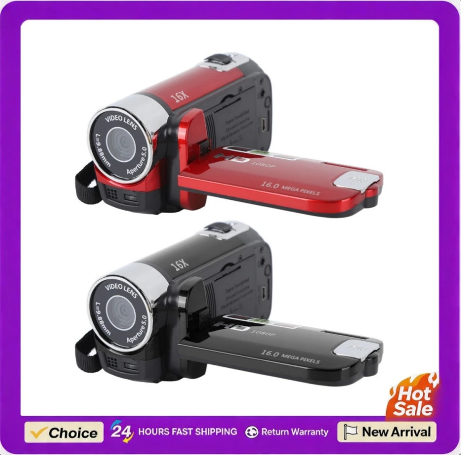 Raqamli videokamera 4K 48MP Ultra HD 2,7 dyuymli 180° videokamera 16x raqamli masshtabli va Vlog yozish, USB kabel bilan sayohat qilish uchun aylanadigan ekranli