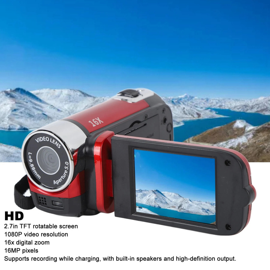 Raqamli videokamera 4K 48MP Ultra HD 2,7 dyuymli 180° videokamera 16x raqamli masshtabli va Vlog yozish, USB kabel bilan sayohat qilish uchun aylanadigan ekranli