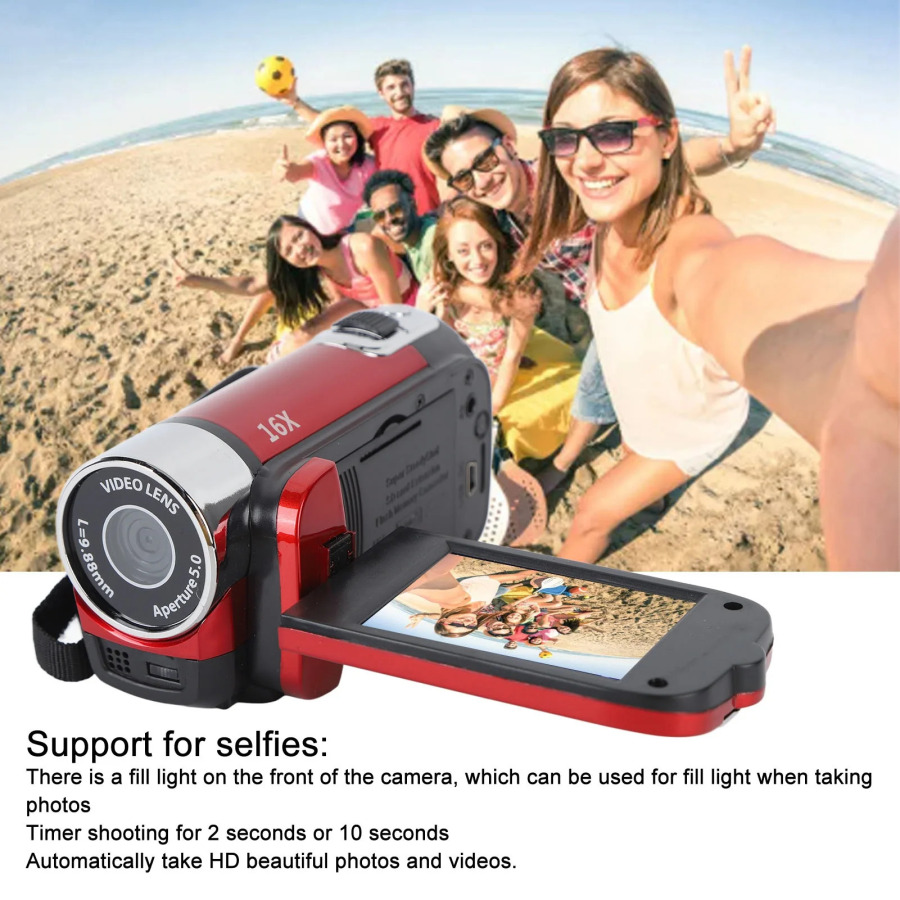 Raqamli videokamera 4K 48MP Ultra HD 2,7 dyuymli 180° videokamera 16x raqamli masshtabli va Vlog yozish, USB kabel bilan sayohat qilish uchun aylanadigan ekranli