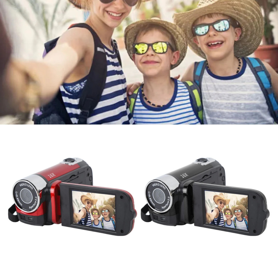 Raqamli videokamera 4K 48MP Ultra HD 2,7 dyuymli 180° videokamera 16x raqamli masshtabli va Vlog yozish, USB kabel bilan sayohat qilish uchun aylanadigan ekranli